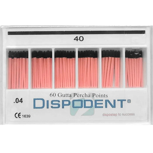 Гуттаперчевые штифты №40 04 конус (60 шт)  Dispodent
