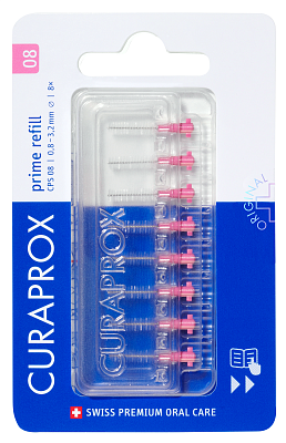 Ершик межзубный CPS08*08 без держателя prime 0,8 мм розовый (8 шт) Curaprox