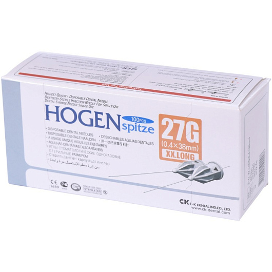 Иглы дентальные 0,4*38 27G (100шт) Hogen Spitze